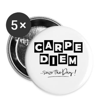 Carpe Diem en noir - Lot de 5 petits badges (25 mm) - blanc - Devant
