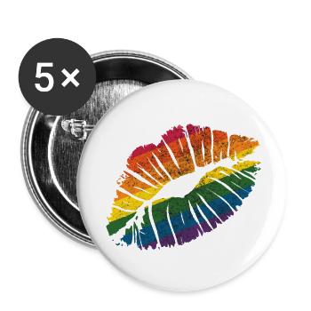 Smooch rainbow Lipstick Kiss Mark Love Statement - Buttons small 1''/25 mm (5-pack) - white - Front