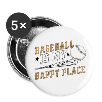 Baseball Is My Happy Place - Buttons klein 25 mm (5er Pack) - Weiß - Vorne
