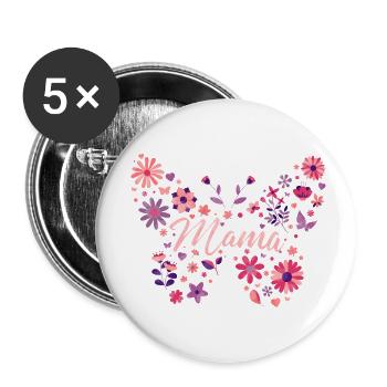 Maman Papillon / Fête des Mères - Lot de 5 petits badges (25 mm) - blanc - Devant