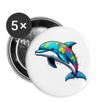 Delfin Globus Welt Planet Erde - Buttons klein 25 mm (5er Pack) - Weiß - Vorne