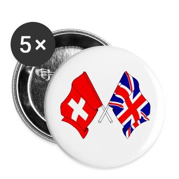 Flagge Schweiz, Flagge England - Buttons klein 25 mm (5er Pack) - Weiß - Vorne