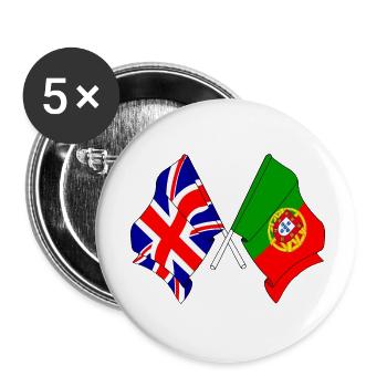 Flagge England, Flagge Portugal - Buttons klein 25 mm (5er Pack) - Weiß - Vorne