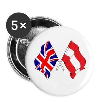 Flagge England, Flagge Österreich - Buttons klein 25 mm (5er Pack) - Weiß - Vorne