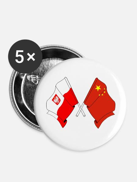 Flagge Polen, Flagge China - Buttons klein 25 mm (5er Pack) - Weiß