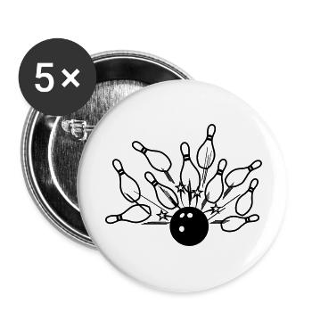 Bowling-Schlag - Buttons klein 25 mm (5er Pack) - Weiß - Vorne