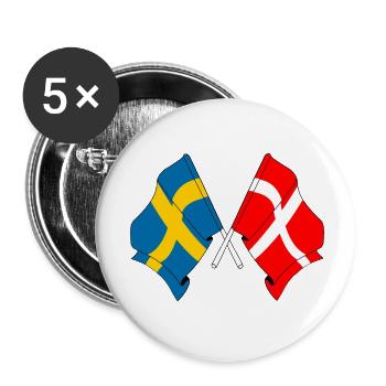 Drapeau de la Suède, drapeau du Danemark - Lot de 5 petits badges (25 mm) - blanc - Devant