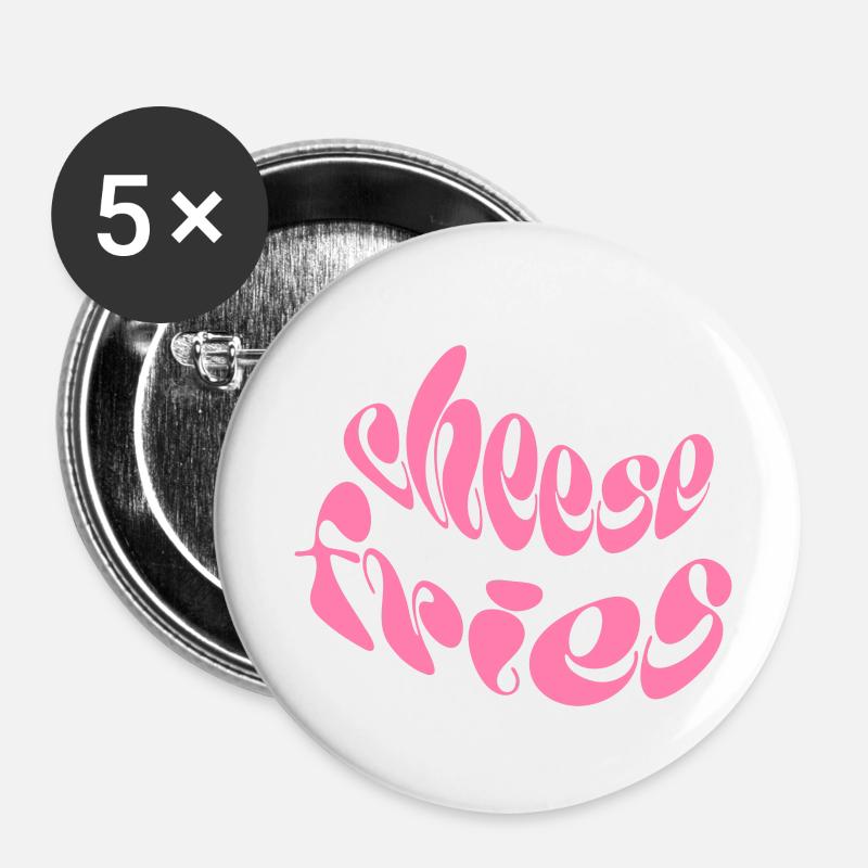 Frites au fromage - Lot de 5 petits badges (25 mm) - blanc