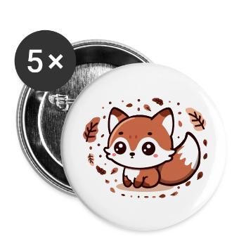 Herbst-Charm: Chibi-Fuchs mit flauschigem Schwanz - Buttons klein 25 mm (5er Pack) - Weiß - Vorne