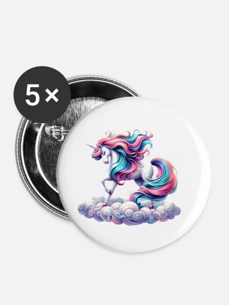 Mythisches Einhorn - Buttons klein 25 mm (5er Pack) - Weiß