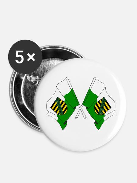 Zwei Flaggen Sachsen - Buttons klein 25 mm (5er Pack) - Weiß