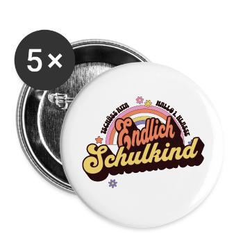 Endlich Schulkind - Fröhlicher Retro Regenbogen - Buttons klein 25 mm (5er Pack) - Weiß - Vorne