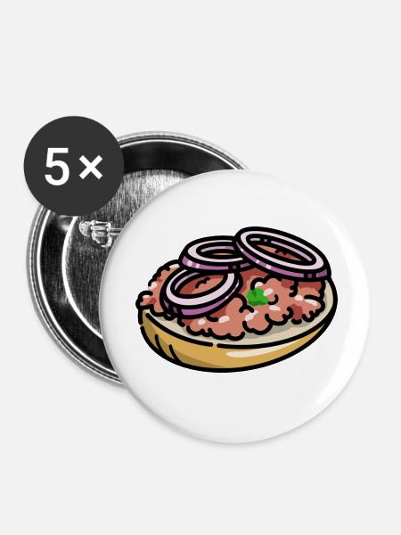 Comic Mettbrötchen Mett Hack Brötchen Zwiebeln - Buttons klein 25 mm (5er Pack) - Weiß
