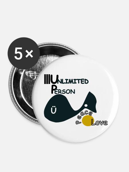 Peace and Love - Buttons klein 25 mm (5er Pack) - Weiß