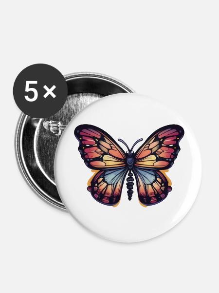 Bunter Schmetterling - Buttons klein 25 mm (5er Pack) - Weiß