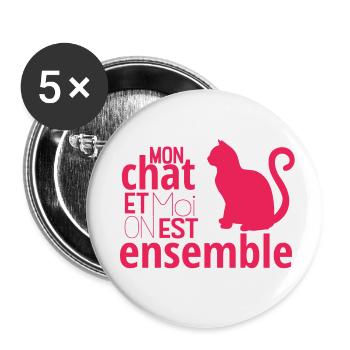 Mon chat et moi, on est ensemble ! - Lot de 5 petits badges (25 mm) - blanc - Devant