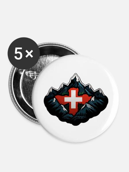 Schweizer Berge - Buttons klein 25 mm (5er Pack) - Weiß