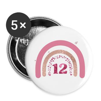 12. Geburtstag Regenbogen Rose - Buttons klein 25 mm (5er Pack) - Weiß - Vorne