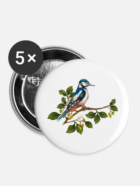 Bunter Vogel - Buttons klein 25 mm (5er Pack) - Weiß