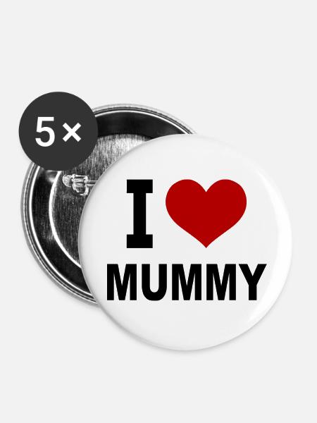 I love mummy - Buttons klein 25 mm (5er Pack) - Weiß