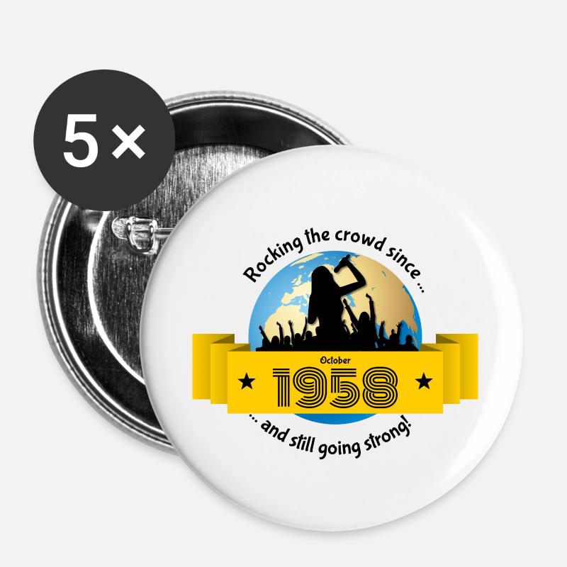 66. Birthday Rocking the crowd since 10/1958 - Buttons small 1''/25 mm (5-pack) - white