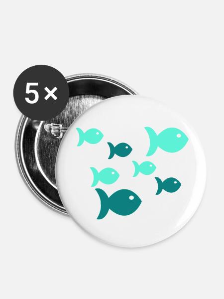 fische - Buttons klein 25 mm (5er Pack) - Weiß
