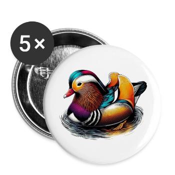 Mandarin duck - Buttons small 1''/25 mm (5-pack) - white - Front