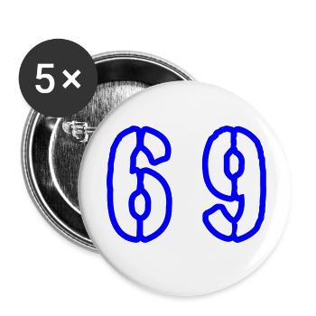 69 Zahl Symbol - Buttons klein 25 mm (5er Pack) - Weiß - Vorne