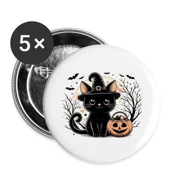 Cute black kitten witch halloween - Buttons small 1''/25 mm (5-pack) - white - Front