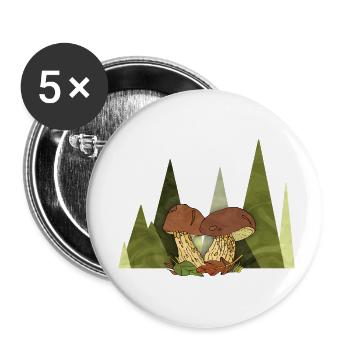 Pilze - Buttons klein 25 mm (5er Pack) - Weiß - Vorne