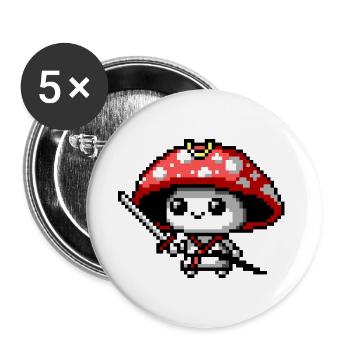 8bit Mushroom Samurai - Buttons small 1''/25 mm (5-pack) - white - Front