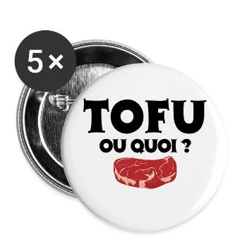 végétarien, végan, tofu - Lot de 5 petits badges (25 mm) - blanc - Devant