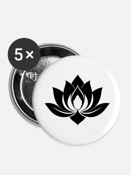 Schwarzer Lotus - Buttons klein 25 mm (5er Pack) - Weiß