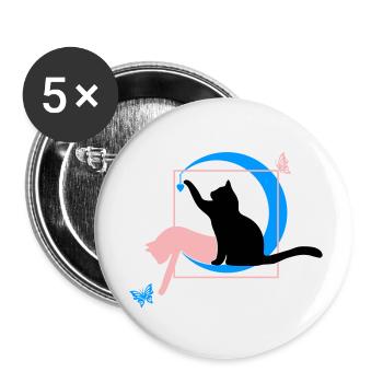 Le chat style Léonard de Vinci avec cœur - Lot de 5 petits badges (25 mm) - blanc - Devant