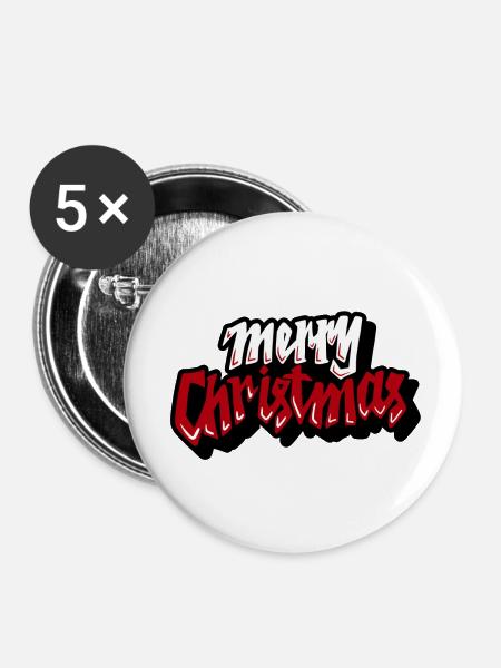 Merry Christmas Retro Script - Buttons klein 25 mm (5er Pack) - Weiß