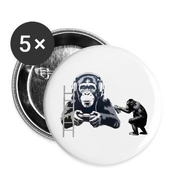 GRAFFITI BANKSY STYLE - CHIMPANZÉ JOUANT À COMPUTER GAM - Lot de 5 petits badges (25 mm) - blanc - Devant