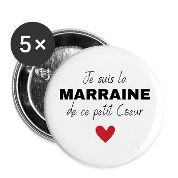 Je suis la Marraine de ce petit cœur - Lot de 5 petits badges (25 mm) - blanc - Devant