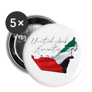 (VAE) Emirate Flagge in der Emirate Landkarte EN - Buttons klein 25 mm (5er Pack) - Weiß - Vorne