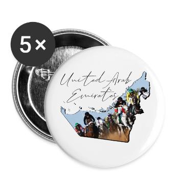 (Émirats arabes unis) Carte des Émirats Encadrée Courses de chevaux EN - Lot de 5 petits badges (25 mm) - blanc - Devant