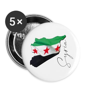 Drapeau de la Syrie sur la carte de la Syrie EN - Lot de 5 petits badges (25 mm) - blanc - Devant