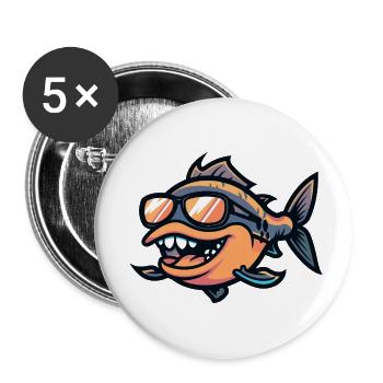 Piranha Fish Comic Cool - Buttons small 1''/25 mm (5-pack) - white - Front