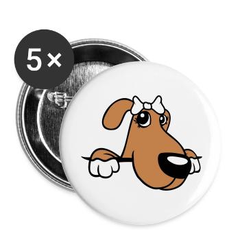 Dog Behind Wall Pretty Lady Bow Female - Buttons small 1''/25 mm (5-pack) - white - Front