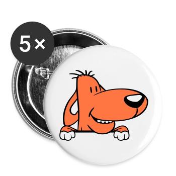 Hund Hinter Mauer Zaun Schild Guckt Lustig Frech - Buttons klein 25 mm (5er Pack) - Weiß - Vorne
