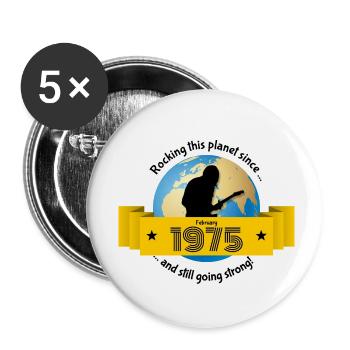 50. Geburtstag Rocking this planet since 02/1975 - Buttons klein 25 mm (5er Pack) - Weiß - Vorne