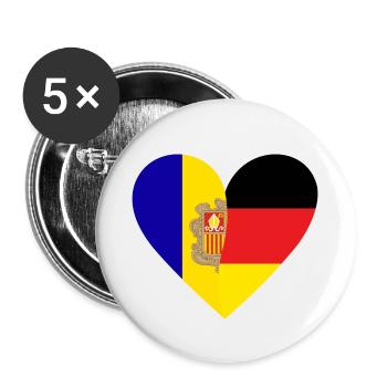 Andorre Allemagne Cœur - Lot de 5 petits badges (25 mm) - blanc - Devant