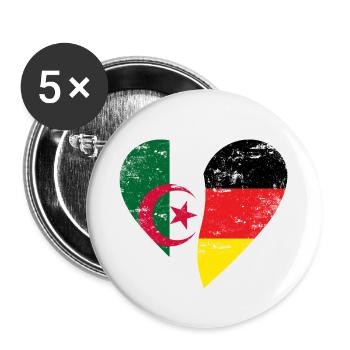 Algeria Germany Flag Heart - Buttons small 1''/25 mm (5-pack) - white - Front
