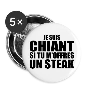 Mann, der es liebt: Steak. Lustiger Design-Humor - Buttons klein 25 mm (5er Pack) - Weiß - Vorne
