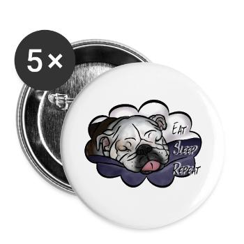 Manger Dormir Répéter Bulldog - Lot de 5 petits badges (25 mm) - blanc - Devant