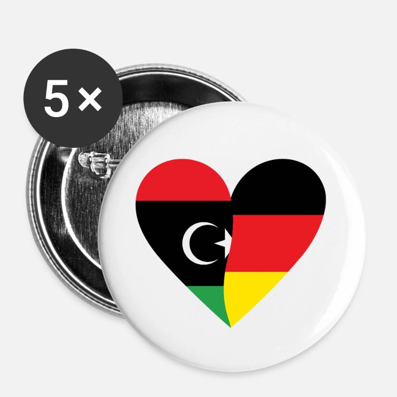 Libya Germany Heart - Buttons small 1''/25 mm (5-pack) - white
