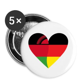 Malawi Germany Heart - Buttons small 1''/25 mm (5-pack) - white - Front